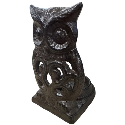 OWL T-LIGHT HOLDER, 10.8CM CAST IRON