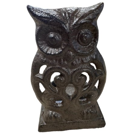 OWL T-LIGHT HOLDER, 10.8CM CAST IRON
