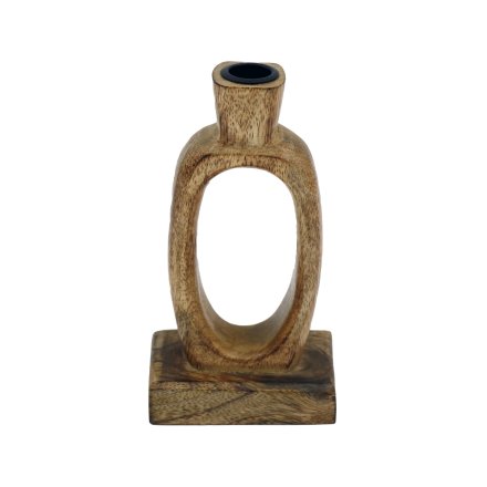 WOODEN ABSTRACT CANDLE HOLDER, 18CM