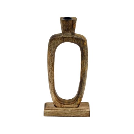 WOODEN ABSTRACT CANDLE HOLDER, 32CM