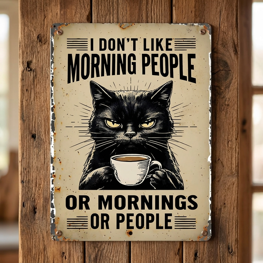 I Don’t Like Morning People Or Mornings Or People Or Cats Metal Sign