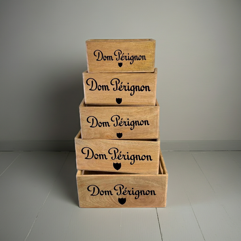 Dom Perignon Storage Wooden Champagne Crates Natural Finish by Vintage-Electrical