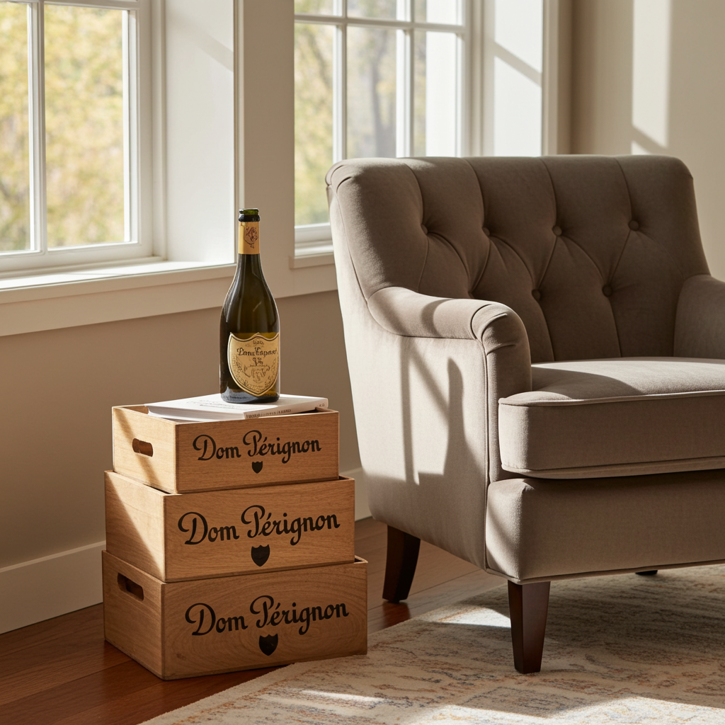 Dom Perignon Storage Wooden Champagne Crates Natural Finish by Vintage-Electrical