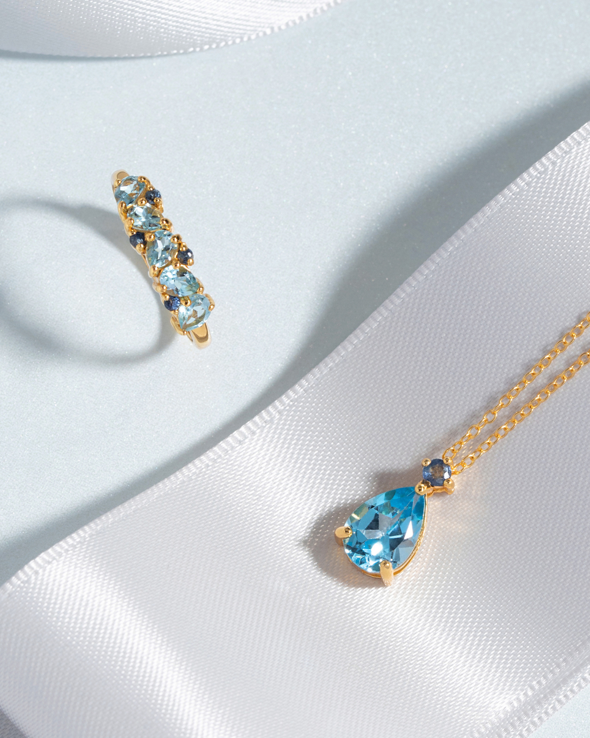Blue Sapphire & Blue Topaz Pear Cut Pendant Necklace in 18k Gold Vermeil by Vianne Jewellery