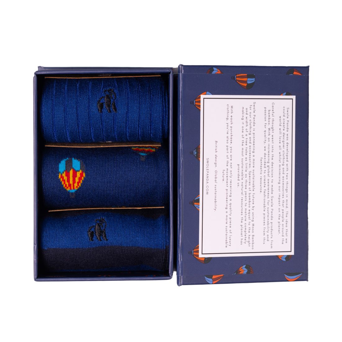 Hot Air Balloon Sock Box - 3 Pairs of Bamboo Socks (His) by Swole Panda