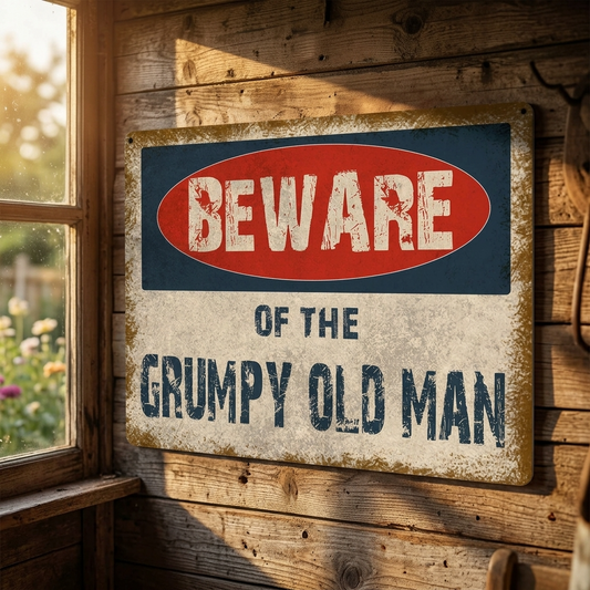 Beware of the Grumpy Old Man Metal Sign