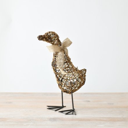 RATTAN DUCK DECO WITH BOW, 30CM