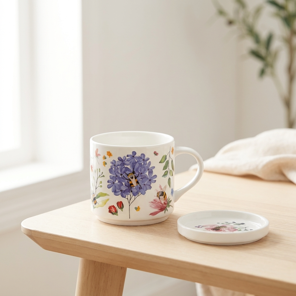 Nectar Meadows Porcelain Mug & Coaster Lid Set