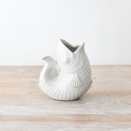 WHITE FISH VASE, 14.7CM