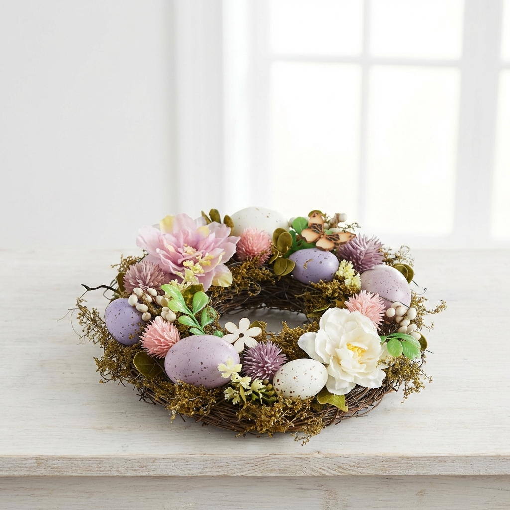 Easter Wreath Foam with Polyester Flower, 23cm