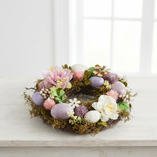 Easter Wreath Foam with Polyester Flower, 23cm