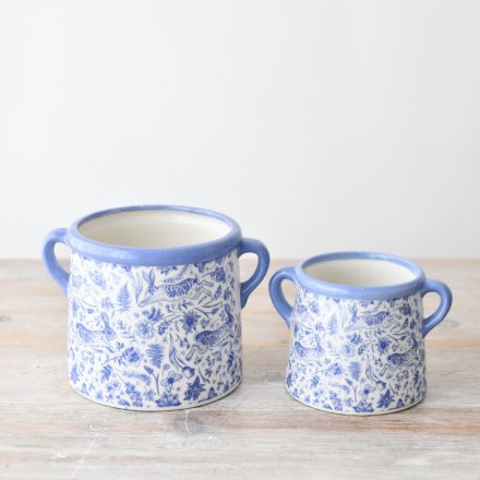 FLORAL HARE BLUE POT