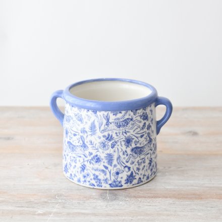 FLORAL HARE BLUE POT