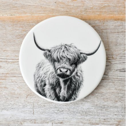 HIGHLAND COW ROUND COASTER, 10CM