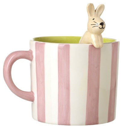 Pink Stripe Rabbit Mug, 13.4cm