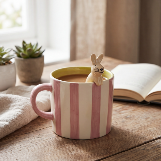Pink Stripe Rabbit Mug, 13.4cm