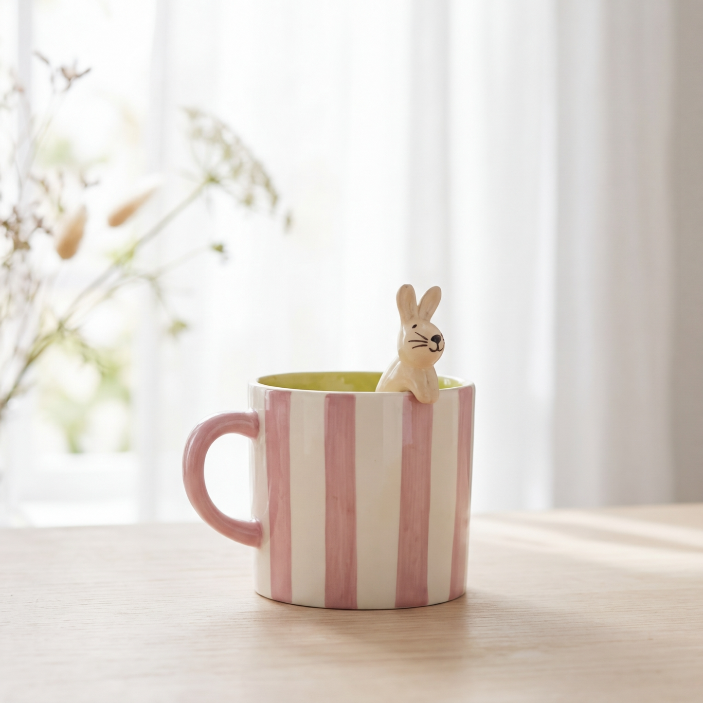 Pink Stripe Rabbit Mug, 13.4cm