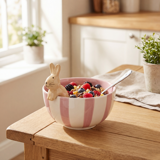 Pink Stripe Rabbit Bowl, 13.2cm