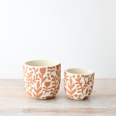 ORANGE FLOWER DESIGN PLANT POT