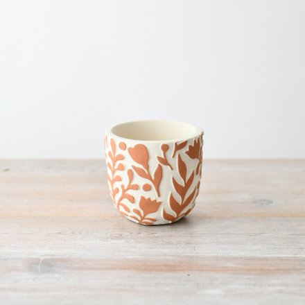 ORANGE FLOWER DESIGN PLANT POT