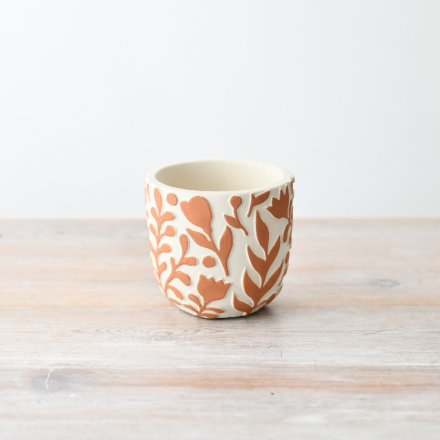 ORANGE FLOWER DESIGN PLANT POT