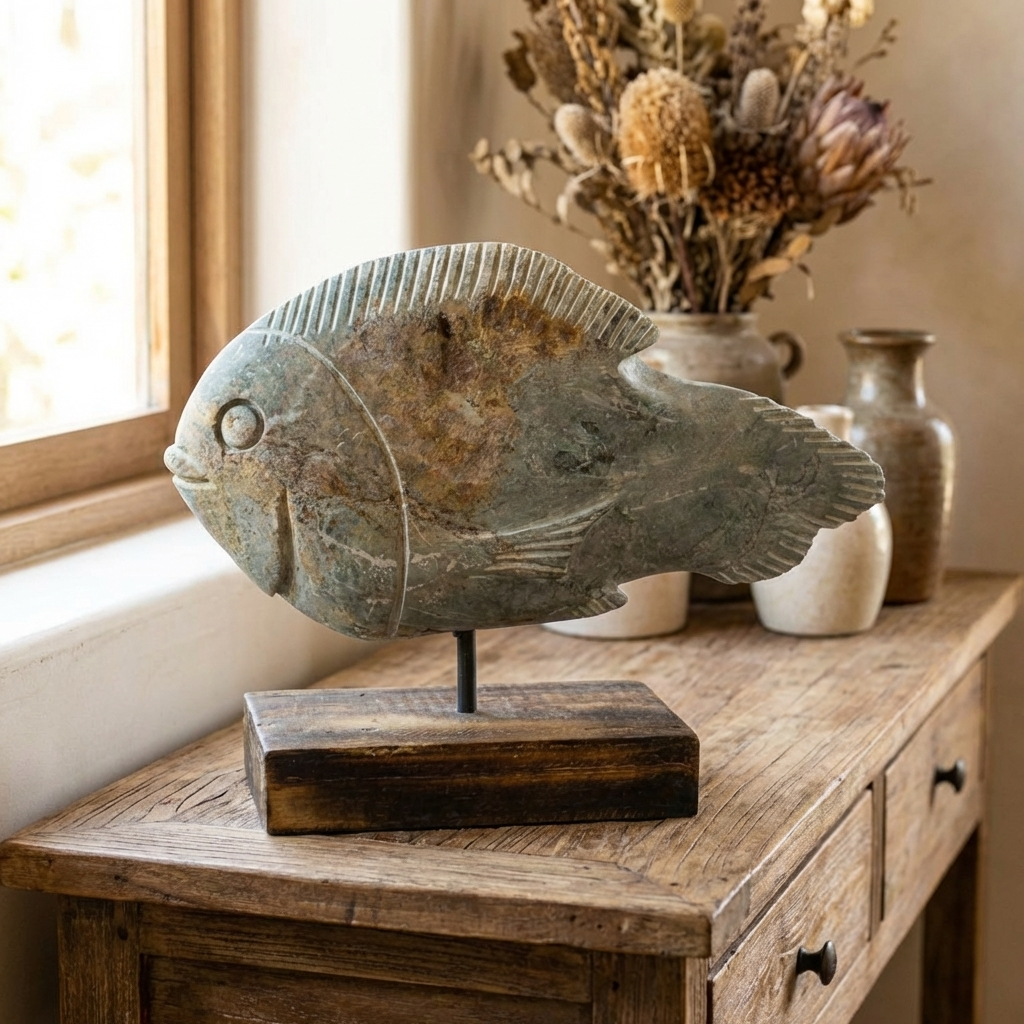 Stone Fish Sculpture - Zimbabwe - 159.12 by Botanical Boys