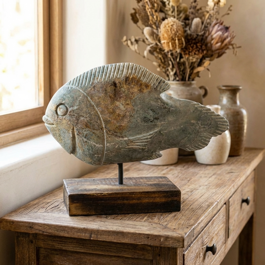 Stone Fish Sculpture - Zimbabwe - 159.12 by Botanical Boys