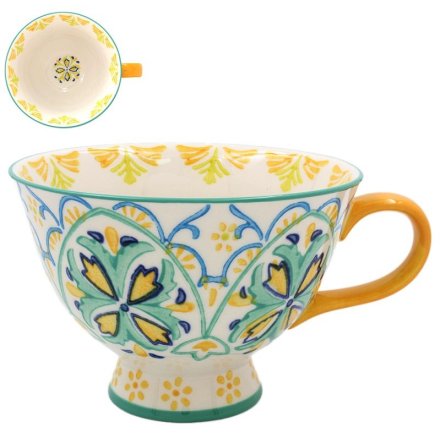 PAINTED FOOTED MUG, 13CM