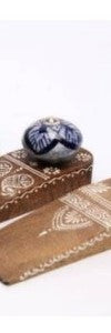BLUE WOODEN DOORSTOP, 15.5CM