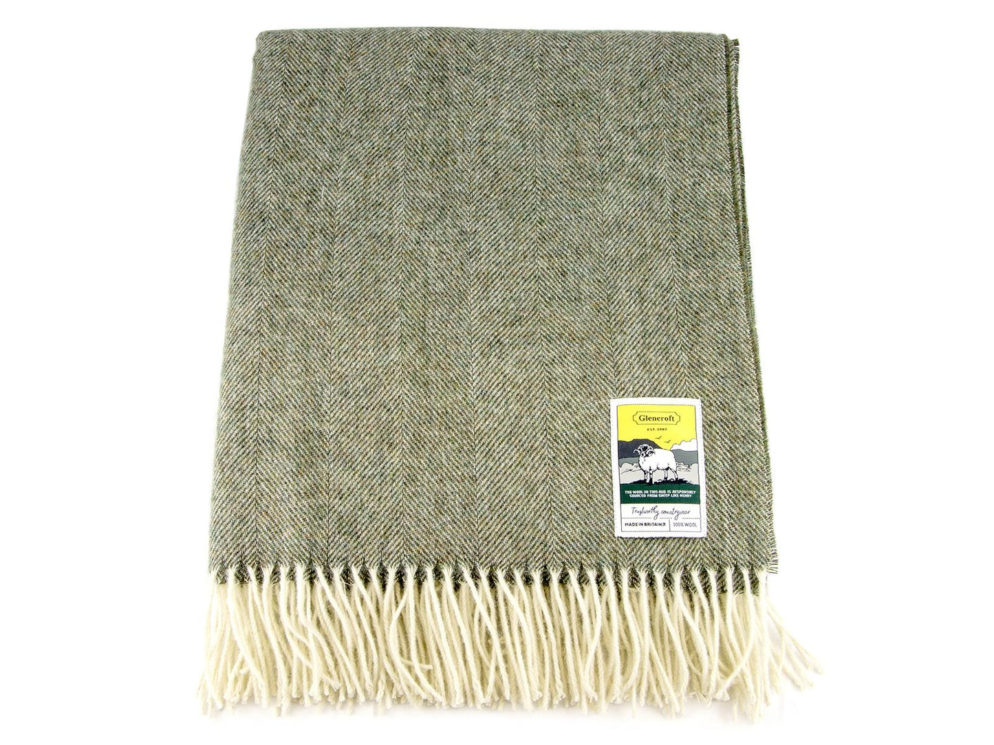 Herringbone Pure New Wool Blanket - Green