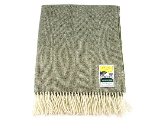 Herringbone Pure New Wool Blanket - Green