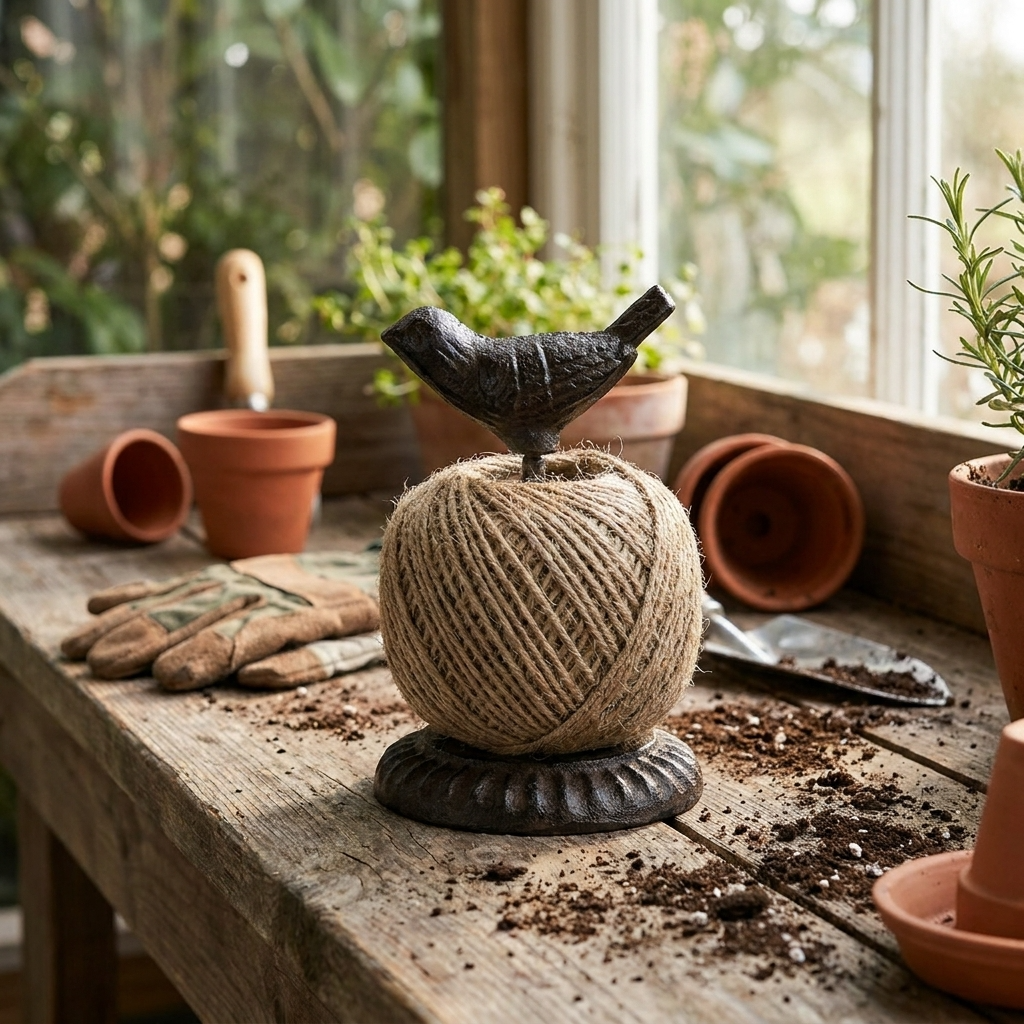 Cast Iron Bird Twine Holder with Twine – 12cm