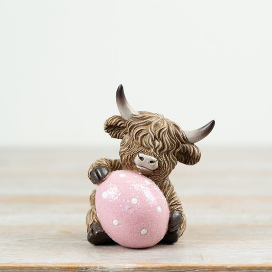 Highland Cow with Easter Egg Decoration, 9.5cm