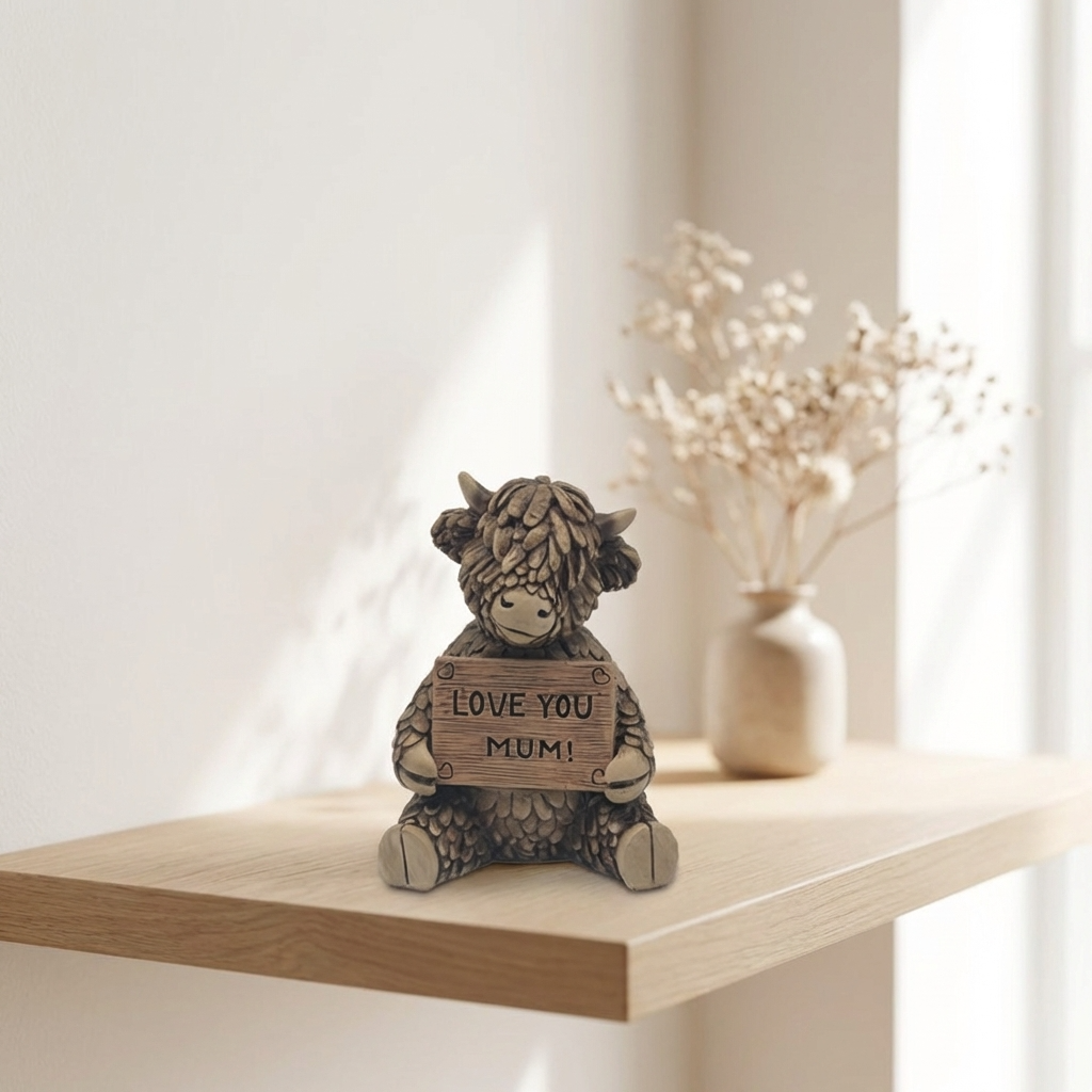 Highland Cow Love You Mum Ornament, 11cm