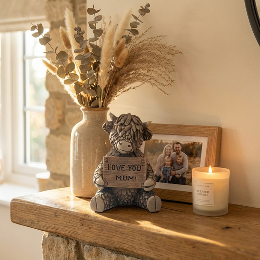 Highland Cow Love You Mum Ornament, 11cm