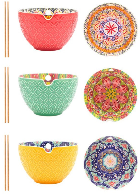 Tuscany Assorted Set of 3 Noodle Bowls with Chopsticks 15cm