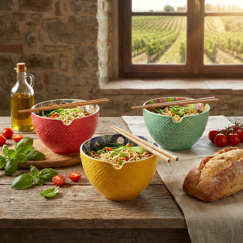 Tuscany Assorted Set of 3 Noodle Bowls with Chopsticks 15cm