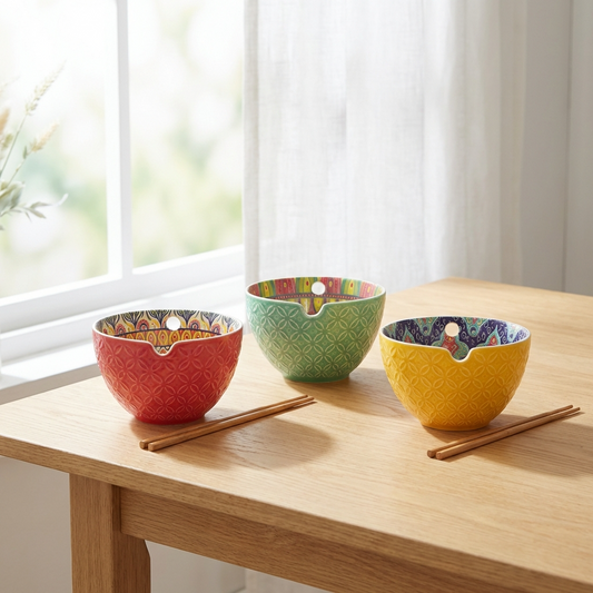 Tuscany Assorted Set of 3 Noodle Bowls with Chopsticks 15cm