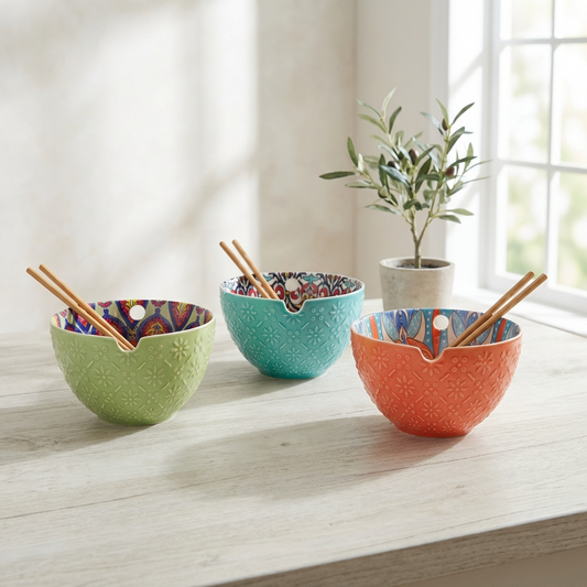 Tuscany II Assorted Set of 3 Noodle Bowls with Chopsticks 15cm