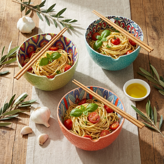 Tuscany II Assorted Set of 3 Noodle Bowls with Chopsticks 15cm