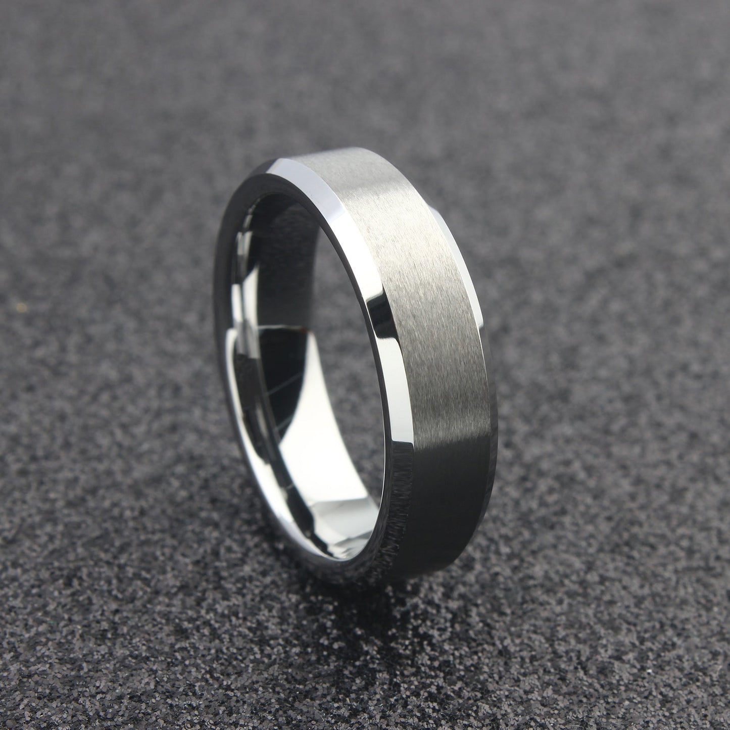 The Andromeda - 6mm Brushed Tungsten Bevelled Edge Ring by Nord London