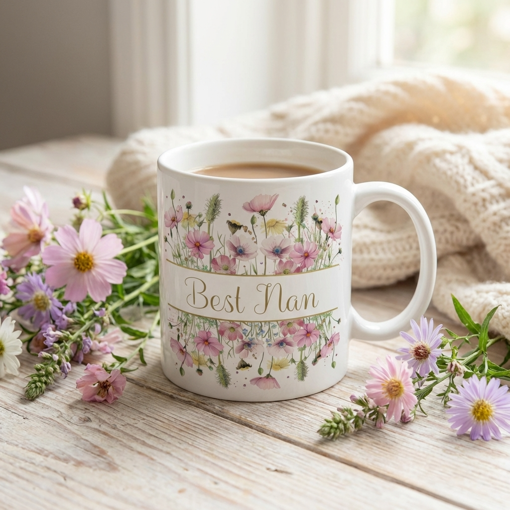 Best Nan Rush Pastel Flowers Mug, 9.5cm