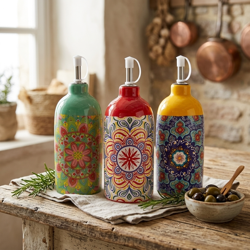 Tuscany Oil Bottle – Mediterranean Ceramic Oil & Vinegar Dispenser