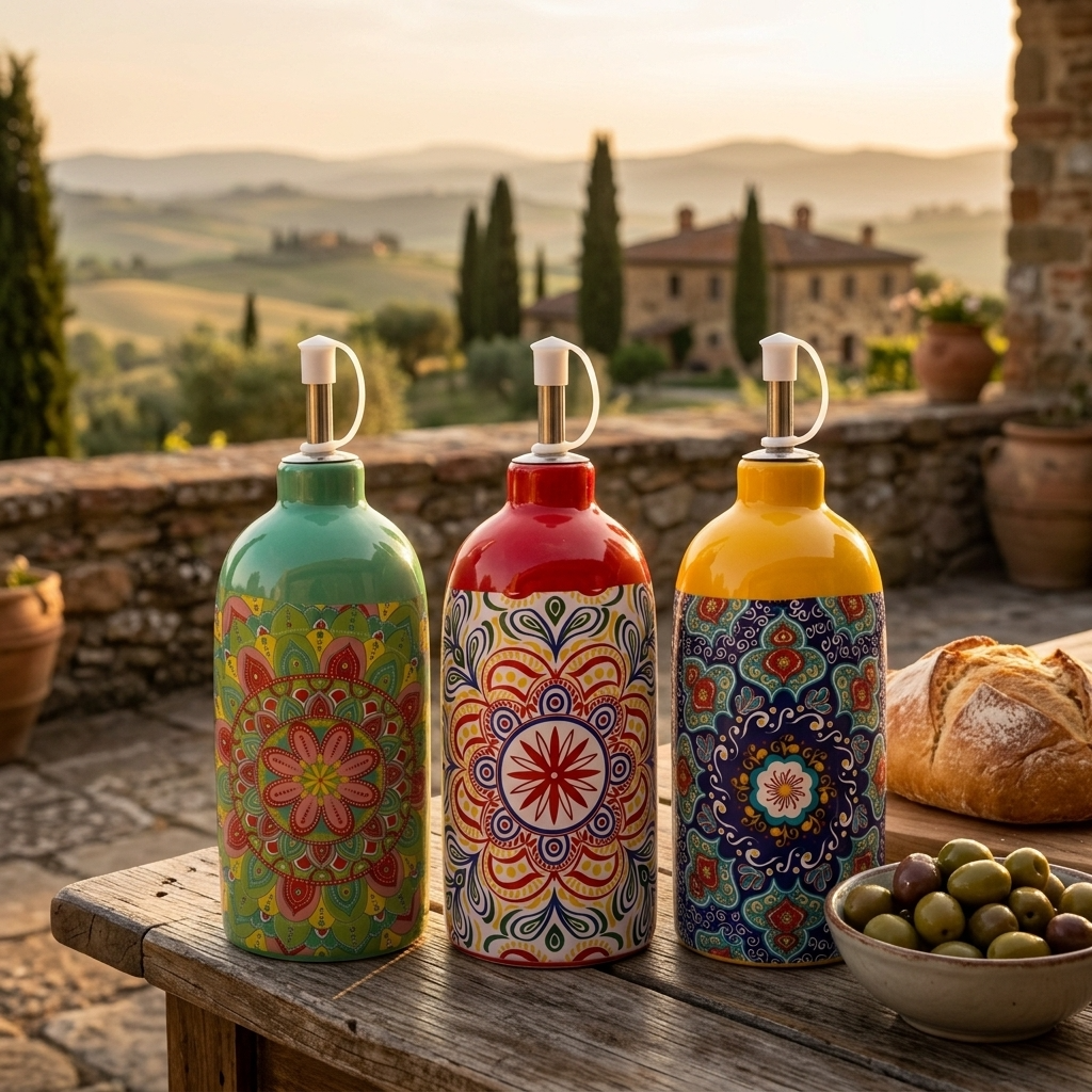 Tuscany Oil Bottle – Mediterranean Ceramic Oil & Vinegar Dispenser