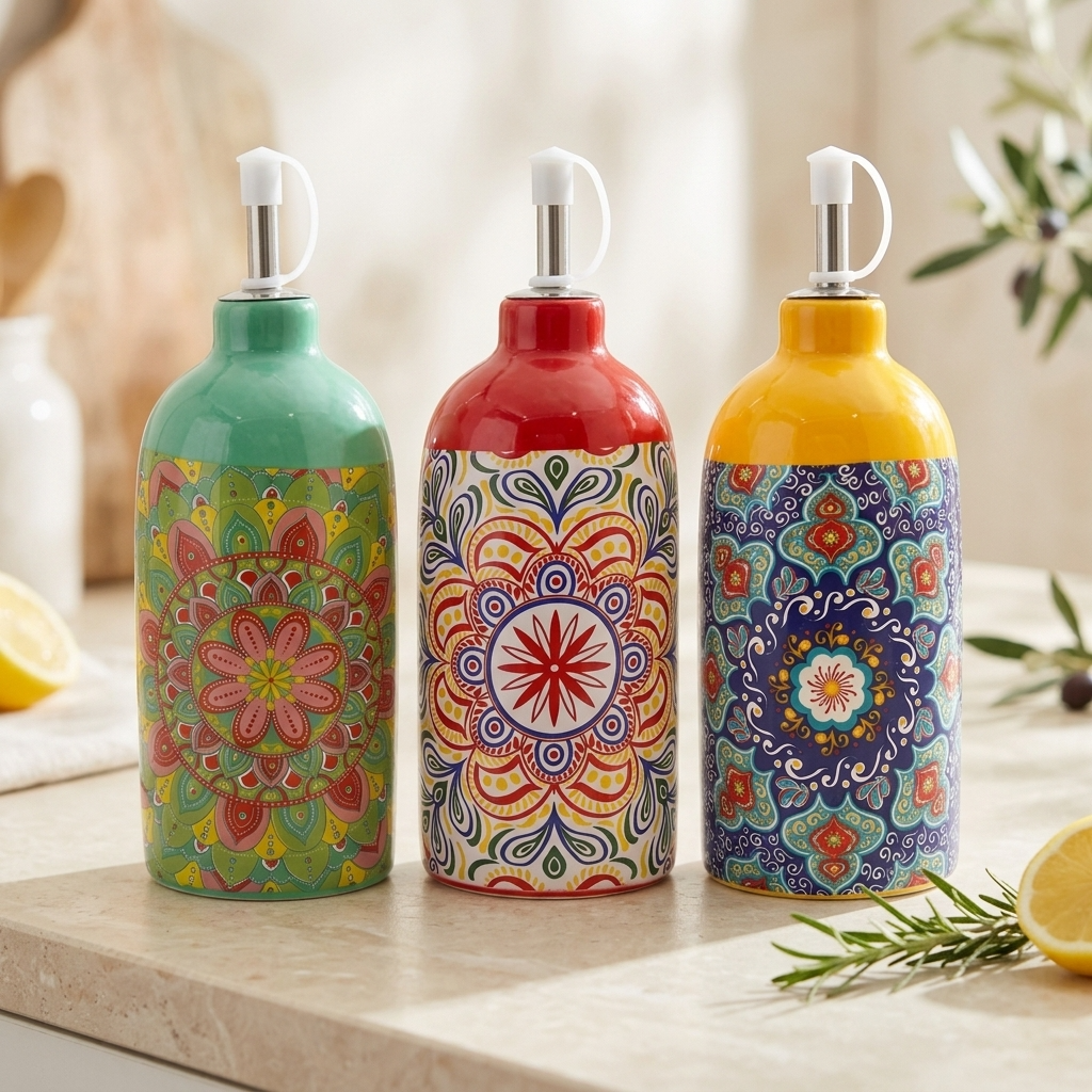 Tuscany Oil Bottle – Mediterranean Ceramic Oil & Vinegar Dispenser