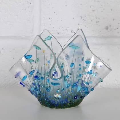Handmade Fused Glass Cornflower Tealight Holder