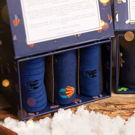 Hot Air Balloon Sock Box - 3 Pairs of Bamboo Socks (His) by Swole Panda