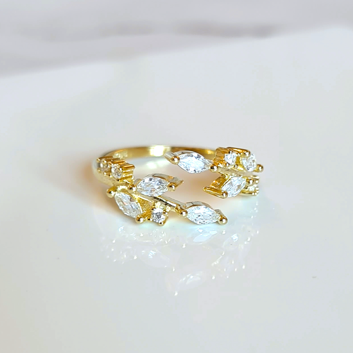 Adjustable Leaf Ring in Gold by Vianne Jewellery