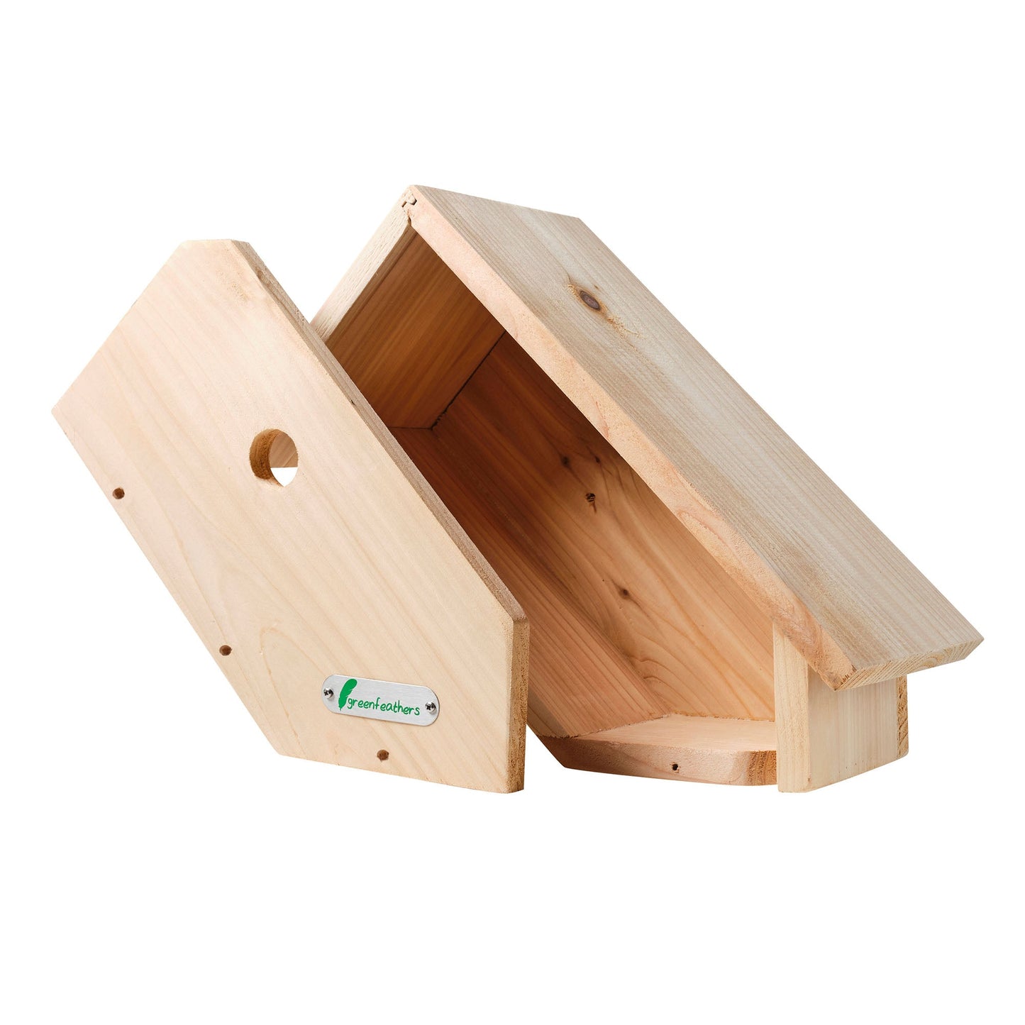 Green Feathers Handmade Wooden Side View Bird Box