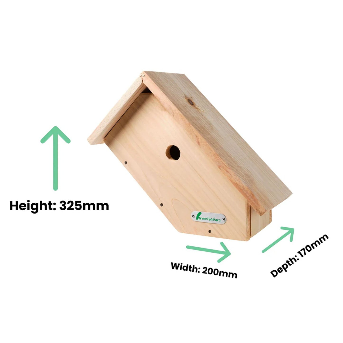 Green Feathers Handmade Wooden Side View Bird Box